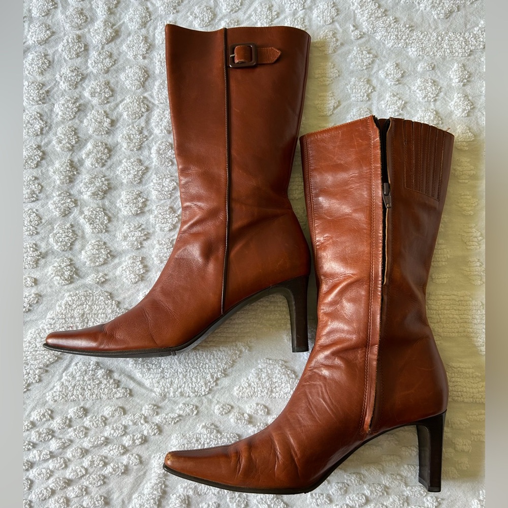 Amalfi Boots, Made in Italy, size 7.5, cute details, faux brown leather